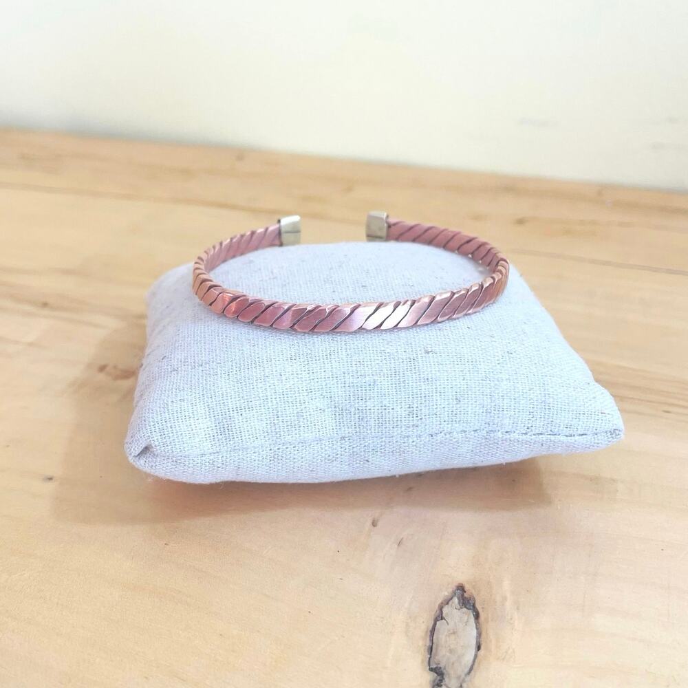 Vtg Handcrafted Twisted Solid Copper Cuff Bracelet Brass Boho Adjustable Healing